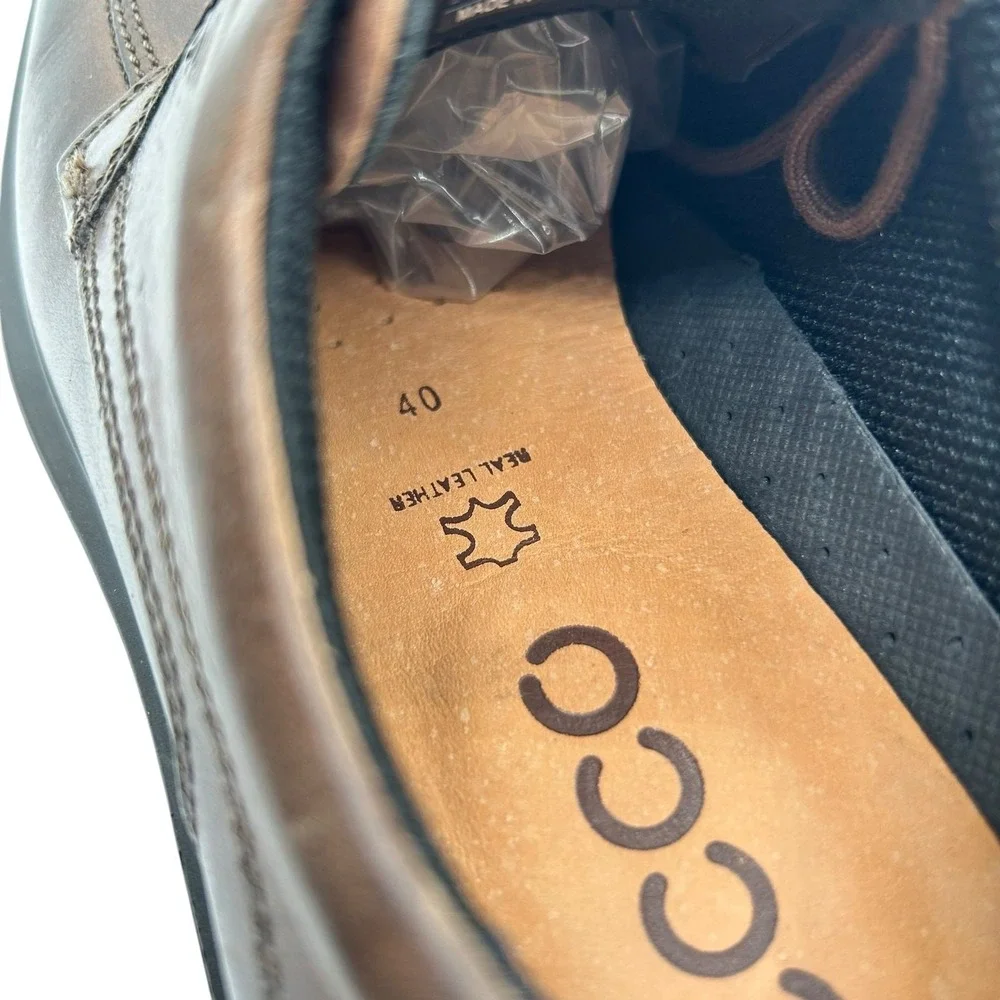 ECCO Men Brown Leather Derby Square Toe Lace Up Dress Shoes Comfort Size 40 US 6
